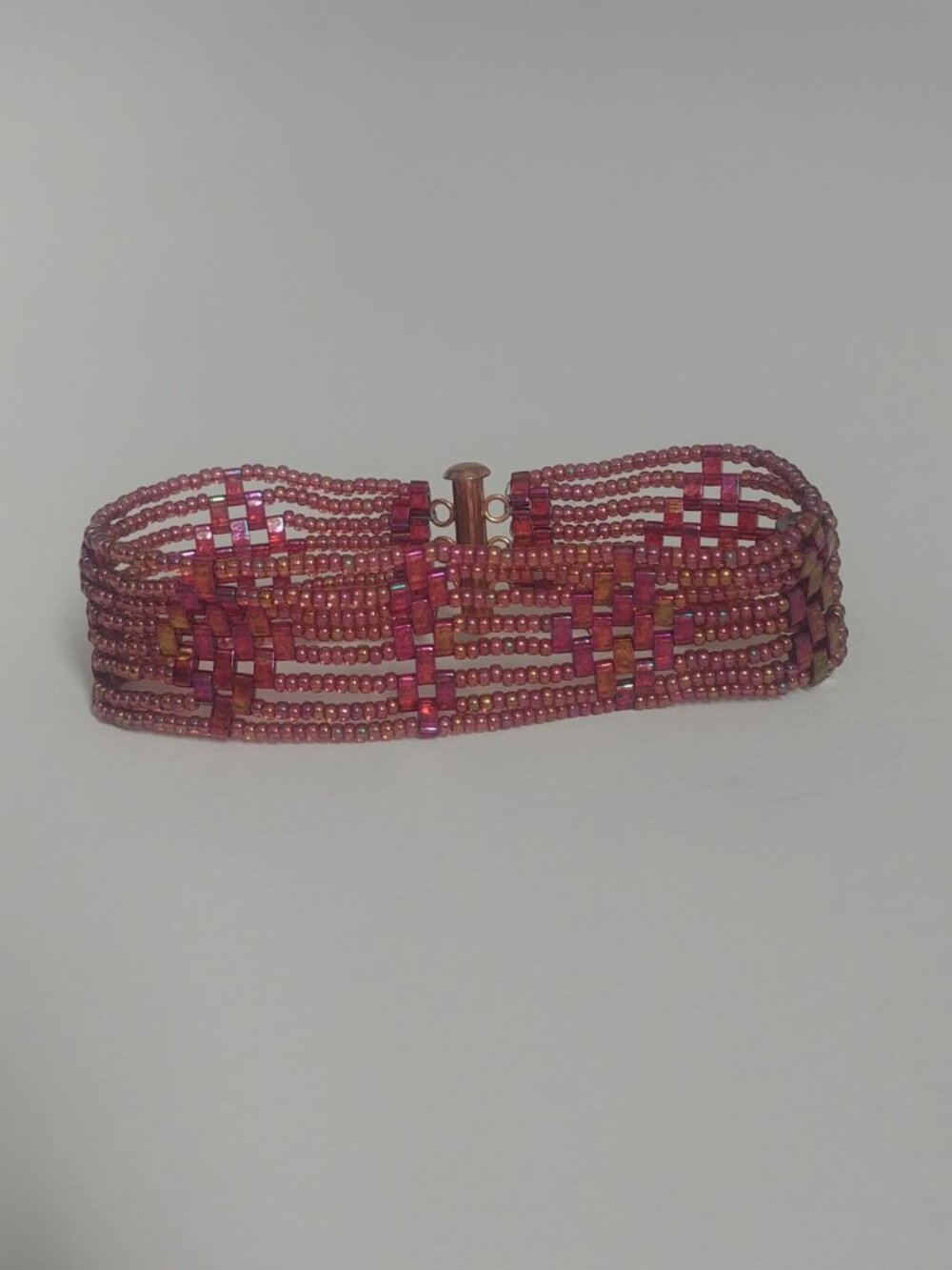 Fully beaded multi strand bracelet purple pink slide clasp